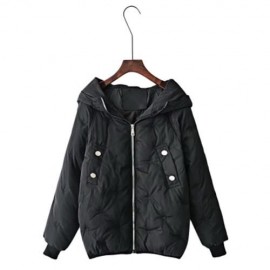 TRENDY HOODED LONG SLEEVE ZIPPER WOMEN COAT (BLACK)