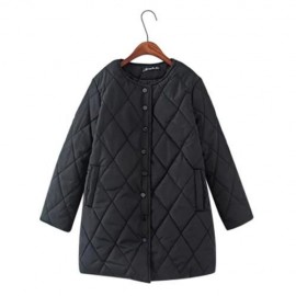 TRENDY ROUND COLLAR LONG SLEEVE POCKET WOMEN COAT (BLACK)