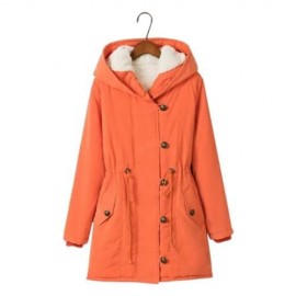 STYLISH HOODED LONG SLEEVE FLEECE PARKA WOMEN COAT (ORANGE)