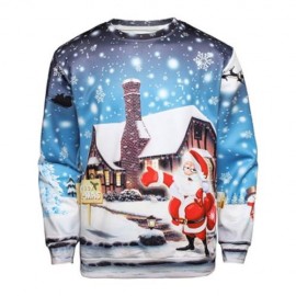 CHRISTMAS SANTA HOUSE PRINT PULLOVER SWEATSHIRT (COLORMIX)