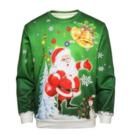 CREW NECK CHRISTMAS SANTA BELL PRINT PULLOVER SWEATSHIRT (COLORMIX)
