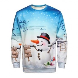 CREW NECK CHRISTMAS SNOWMAN PRINT PULLOVER SWEATSHIRT (COLORMIX)