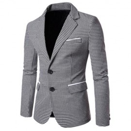 FLAP POCKETS HOUNDSTOOTH CASUAL BLAZER (BLACK WHITE)