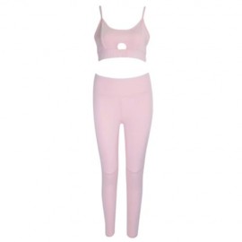 FEMALE YOGA SUIT SHORT HOLLOW OUT CAMISOLE LONG LEGGINGS (PINK)