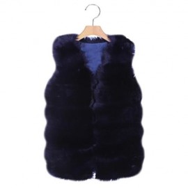 FASHION WOMEN WINTER THICK FAUX FUR SLEEVELESS LONG WAISTCOAT (ROYAL)