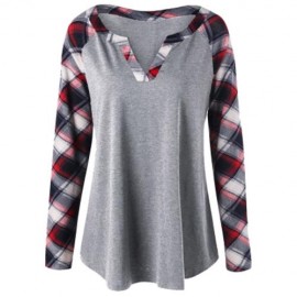 PLUS SIZE RAGLAN SLEEVE PLAID TOP (LIGHT GRAY)