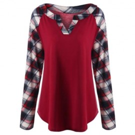 PLUS SIZE RAGLAN SLEEVE PLAID TOP (RED)