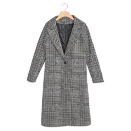 TRENDY LAPEL LONG SLEEVE HOUNDSTOOTH WOMEN OVERCOAT (GRAY)