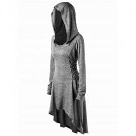 PLUS SIZE LACE UP DIP HEM HOODIE (HEATHER GRAY)