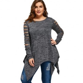 PLUS SIZE MARLED RIPPED SLEEVE HANDKERCHIEF TOP (GRAY)
