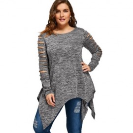 PLUS SIZE MARLED RIPPED SLEEVE HANDKERCHIEF TOP (HEATHER GRAY)