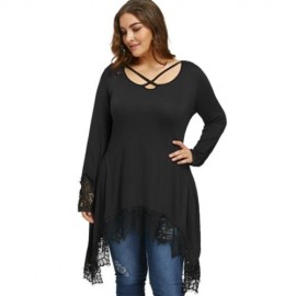 PLUS SIZE LACE TRIM TUNIC SHARKBITE T-SHIRT (BLACK)