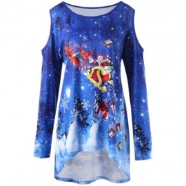 CHRISTMAS PLUS SIZE COLD SHOULDER DIP HEM TOP (BLUE)