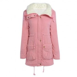 COAT WOMEN SLIM OUTWEAR MEDIUM-LONG WADDED JACKET PARKAS (PINK)