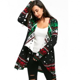 CHRISTMAS GRAPHIC TUNIC KNITTED DRAPED CARDIGAN (BLACK)