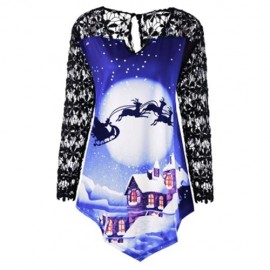 CHRISTMAS PLUS SIZE LACE YOKE TUNIC TOP (BLUE)