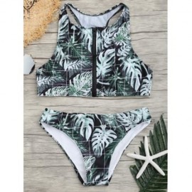 ZIP TROPICAL LEAVES PRINT BIKINI SET (COLORMIX)