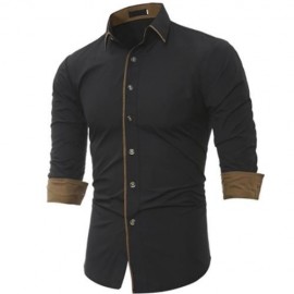 TURNDOWN COLLAR COLOR BLOCK EDGING SHIRT (BLACK)