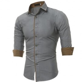 TURNDOWN COLLAR COLOR BLOCK EDGING SHIRT (GRAY)