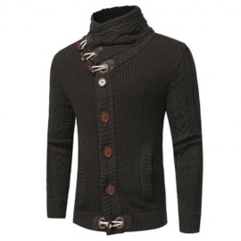 COWL NECK HORN BUTTON SINGLE BREASTED CARDIGAN (DEEP GRAY)