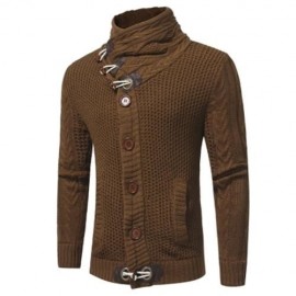COWL NECK HORN BUTTON SINGLE BREASTED CARDIGAN (CAMEL)
