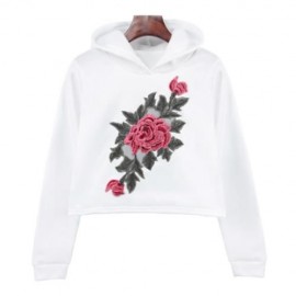 TRENDY HOODED LONG SLEEVE EMBROIDERY WOMEN HOODIE (WHITE)