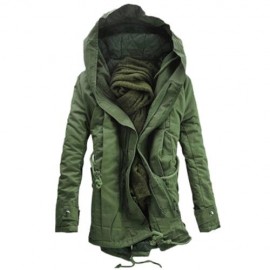 HOODED DOUBLE ZIP UP PADDED PARKA COAT (ARMY GREEN)