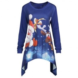 CHRISTMAS SANTA CLAUS ELK ASYMMETRICAL PLUS SIZE TEE (BLUE)