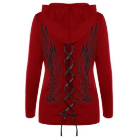 DOUBLE LACE-UP WINGS PRINT ZIP UP HOODIE (RED)