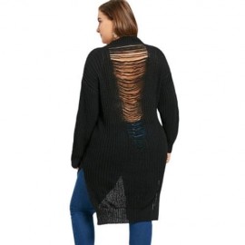 PLUS SIZE DISTRESSED HIGH LOW LONGLINE SWEATER (BLACK)