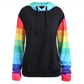 PLUS SIZE RAINBOW STRIPE RAGLAN SLEEVE KANGAROO HOODIE (BLACK)