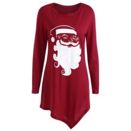 CHRISTMAS SANTA CLAUS ASYMMETRICAL T-SHIRT  (RED)