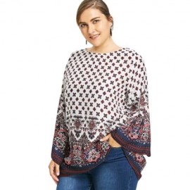PLUS SIZE BELL SLEEVE TRIBE PRINT BLOUSE (WHITE)
