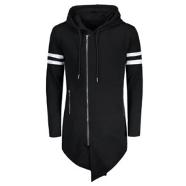 VARSITY STRIPE ZIP UP LONG ASYMMETRICAL HOODIE (BLACK)