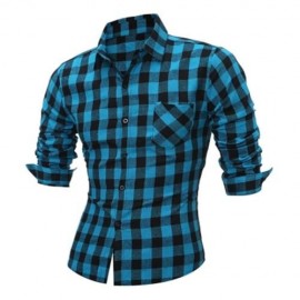 LONG SLEEVE BREAST POCKET BUTTON UP PLAID SHIRT (LIGHT BLUE)