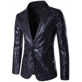 LAPEL PU LEATHER LEOPARD ONE BUTTON BLAZER (BLACK)