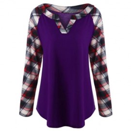 PLUS SIZE RAGLAN SLEEVE PLAID TOP (PURPLE)