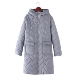 TRENDY HOODED LONG SLEEVE ZIPPER POCKET WOMEN COAT (GRAY)