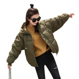 HOODED LONG SLEEVE ZIPPER PADDED JACKET WOMEN WINTER COAT (ARMY GREEN)