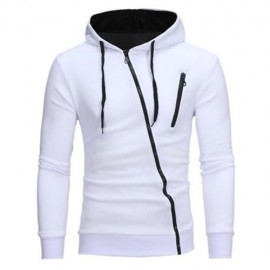 OBLIQUE ZIPPERS COLOR BLOCK FLEECE HOODIE (WHITE)