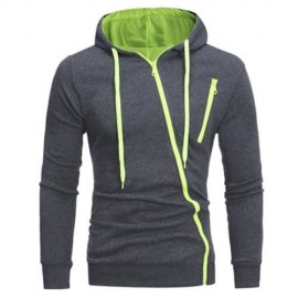 OBLIQUE ZIPPERS COLOR BLOCK FLEECE HOODIE (DEEP GRAY)