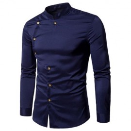 ASYMMETRICAL BUTTON UP MANDARIN COLLAR SHIRT (PURPLISH BLUE)