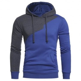 DRAWSTRING IRREGULAR PANEL FLEECE HOODIE (BLUE)