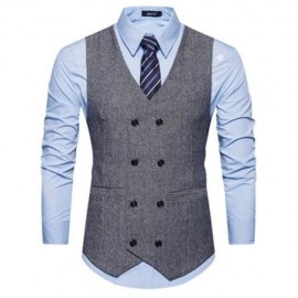 V NECK DOUBLE BREASTED BELT DESIGN WAISTCOAT (GRAY)