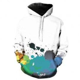 HOODED 3D COLORFUL PAINT SPLATTER PRINT PULLOVER HOODIE (BLUE)