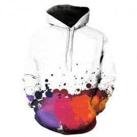 HOODED 3D COLORFUL PAINT SPLATTER PRINT PULLOVER HOODIE (RED)