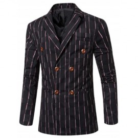 NEW LOOK NOTCHED LAPEL COLLAR DOUBLE BREASTED STRIPED BLAZER FOR MEN (BLACK)