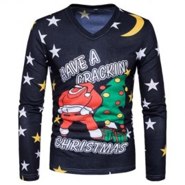 V NECK CHRISTMAS SANTA STAR PRINT UGLY T-SHIRT (COLORMIX)