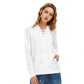 FEMALE CASUAL LACE-UP LONG SLEEVE HOODED PULLOVER SWEATSHIRT (WHITE)