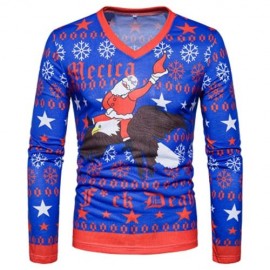 V NECK CHRISTMAS SANTA STARS PRINT UGLY T-SHIRT (COLORMIX)